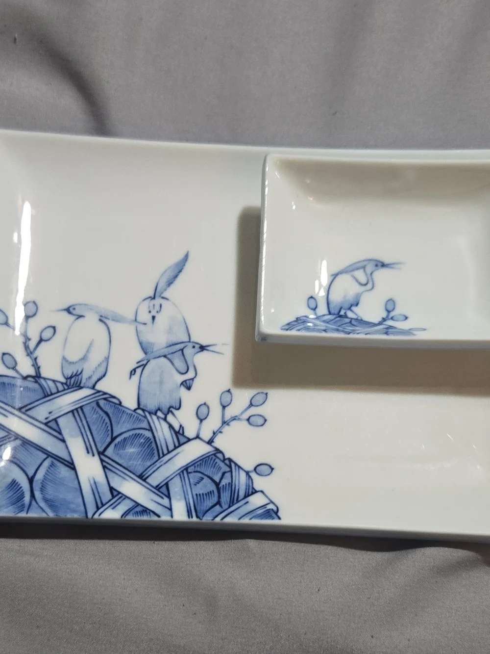 Blue and White Ceramic Sushi Plate Set